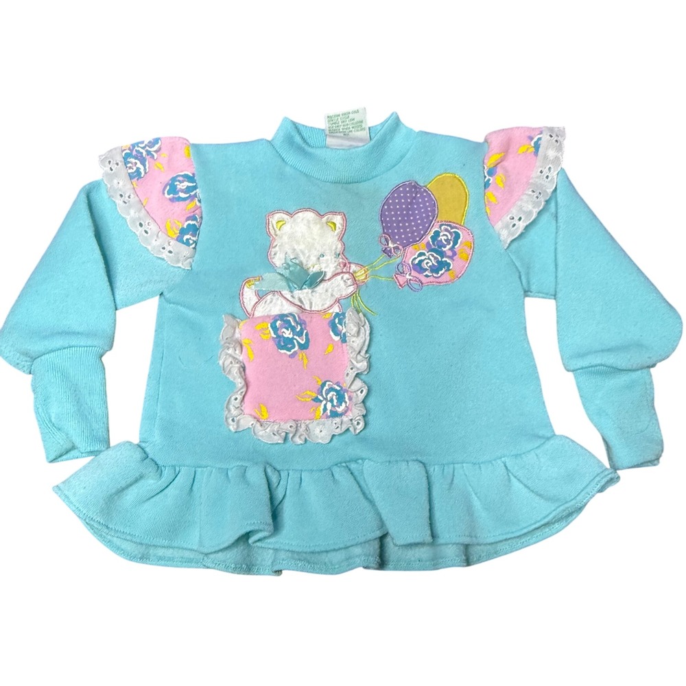 Vintage I Heart U Andover Togs Baby Girl‎ Top 6/9M Bear Balloons Applique